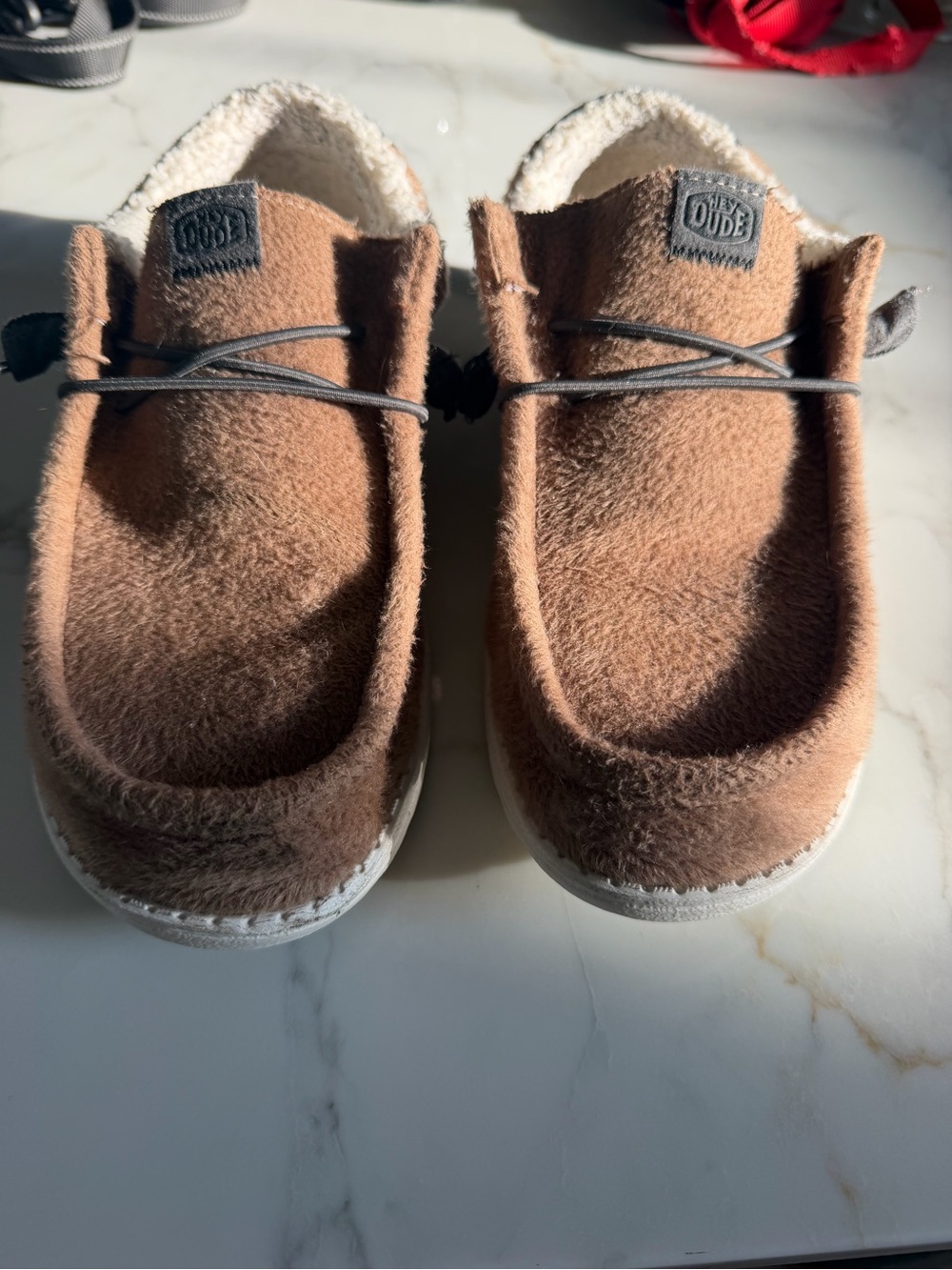 Hey Dude Tan Fuzzy Slip-On Moccasin Sneakers